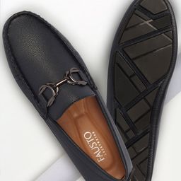 FAUSTO Men Navy Blue Textured PU Loafers-image-31