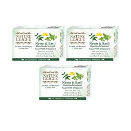 NATURE LEAGUE Set Of 3 Neem & Basil Handmade Soap - 100g Each image 1
