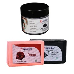 Deyomkar 3 Pcs Herbal Charcoal Scrub with Rose & Charcoal Soap-67