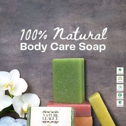 NATURE LEAGUE Set Of 3 Neem & Basil Handmade Soap - 100g Each image 2