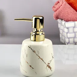 Kookee White & Gold Toned Abstract Printed Glossy Finished Ceramic Soap Dispenser 250 ml image 2