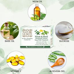 NATURE LEAGUE Set Of 3 Neem & Basil Handmade Soap - 100g Each image 3