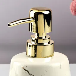 Kookee White & Gold Toned Abstract Printed Glossy Finished Ceramic Soap Dispenser 250 ml image 3