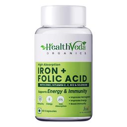 Health Veda Organics Iron + Folic Acid,  60 capsules -14