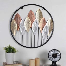 amaya decors Round Gold Silver & Copper Etching Leaves Wall D cor-picture-42