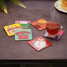 Homspurts Set Of 6 Retro Printed Wooden Coaster image 4