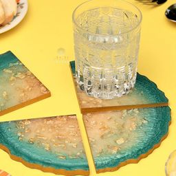 DULI Green Set of 4 Triangle Printed Resin Coasters-image-57
