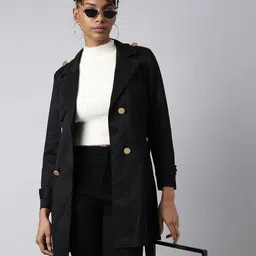SHOWOFF Notched Lapel Collar Double-Breasted Suede Trench Coat-image-5