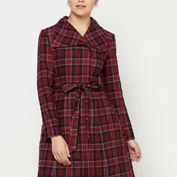 Owncraft Women Red Checked Wool Overcoat-17