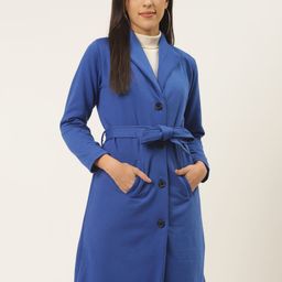 Belle Fille Women Blue Solid Fleece Longline Overcoat-picture-35