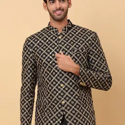 KRAFT INDIA Self Design Mandarin Collar Blazers-image-2