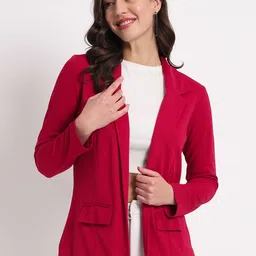 Zastraa Pink Notched Lapel Collar Front Open Blazer-picture-2