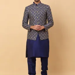KRAFT INDIA Mandarin Collar Straight Kurta & Churidar With Jacket-image-11