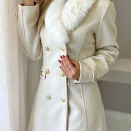 Alamode By Akanksha Women Louis Fur Detailed Double Breasted Overcoat-image-95