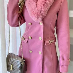 Alamode By Akanksha Women Louis Fur Detailed Double Breasted Overcoat-image-86