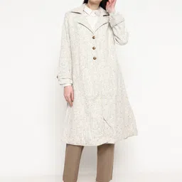 Be Indi Self Design Notched Lapel Collar Acrylic Longline Overcoat-21