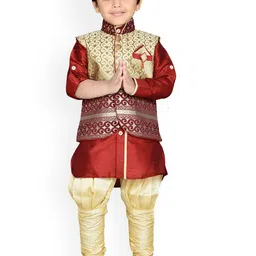Aj DEZInES Boys Band Collar Kurta With Pyjamas & Nehru Jacket-picture-1