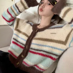 JC Mode Striped Front-Open Sweater image 1