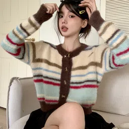 JC Mode Striped Front-Open Sweater image 4