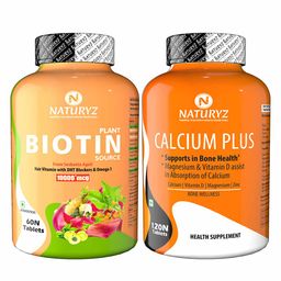 Naturyz Plant Biotin 60 Tablets & Calcium Plus 120 Tablets Combo,  2 Piece(s)/Pack  Unflavoured -31