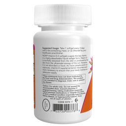 Now Vitamin D-3 10,000 IU,  120 softgels  Unflavoured  image 2