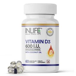 INLIFE Vitamin D3 (600 IU),  60 capsules  Unflavoured -63