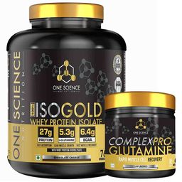 One Science 100% Iso Gold Whey Protein Isolate 5 lb & Complex Pro Glutamine 0.66lb Combo,  2 Piece(s)/Pack  Chocolate Charge & Unflavoured -10
