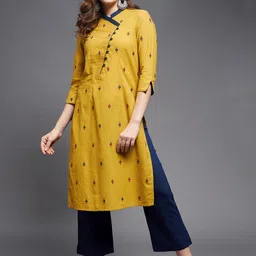 Indian Dobby Women Yellow Geometric Printed Pure Cotton Dobby Kurta-picture-28