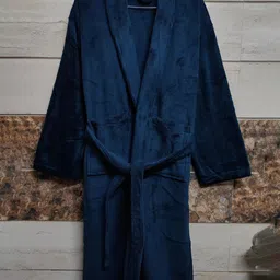 Cotton Bolls Textiles Navy Blue Microfibre Super Soft & Fluffy Bath Robe-image-16
