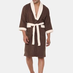 SPACES Brown Solid 380 GSM Pure Cotton Bath Robe-image-61
