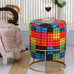 Shadowkart Pink & Blue Abstract Wooden Pouffes Sitting Mudda Ottomans-image-52