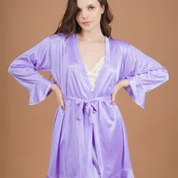 Shararat Lace Detailed Satin Babydoll and Robe-image-54