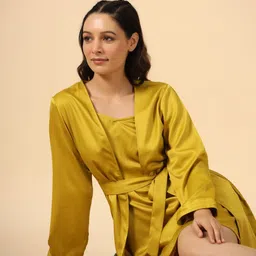 ETC Mustard Shoulder Straps Nightdress & Robe-picture-34