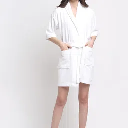 Creeva White Solid Bath Robe-46