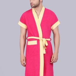 POORAK Men Pink & Yellow Short Sleeves Terry Bath Robe-image-94