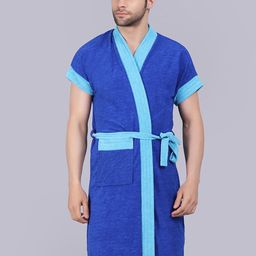 POORAK Men Blue Short Sleeves Terry Bath Robe-image-114
