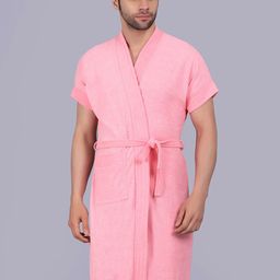 POORAK Men Pink Short Sleeves Terry Bath Robe-image-93