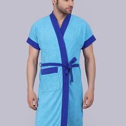 POORAK Men Blue Short Sleeves Terry Bath Robe-image-57