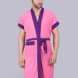 POORAK Men Pink & Purple Short Sleeves Terry Bath Robe-image-92