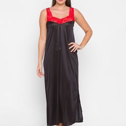 AV2 Black & Red Solid Maxi Nightdress With Robe image 4