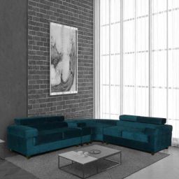 woodsworth from pepperfry Carelino Velvet Corner Sofa in Teal Blue Colour in L Shape-picture-28
