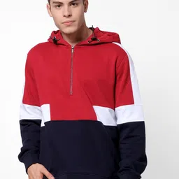 Celio Men Navy Blue & Red Colourblocked Hooded Sweatshirt-picture-16