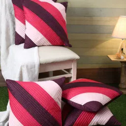 romee Multicolour Polyester Striped 16x16 inches Cushion Cover (5Pc)-picture-22