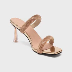 20Dresses Women Gold-Toned & Peach-Coloured PU Party Stiletto Sandals-12