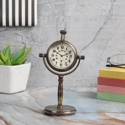 EXIM DECOR Antique Brass Nautical Vintage Style Numeral Dial Pole Stand Table Clock-image-9