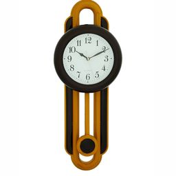 CHRONIKLE Mustard & Brown Wooden Round Traditional Pendulum Wall Clock-image-13