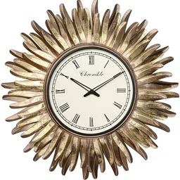 CHRONIKLE Gold Toned & White Textured Round Contemporary Wall Clock-image-36