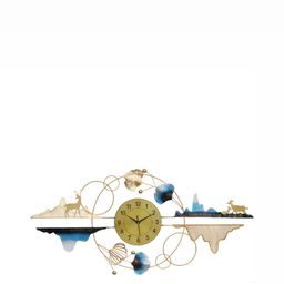 CHRONIKLE Gold Toned & Blue Embellished Analogue Contemporary Wall Clock-image-37