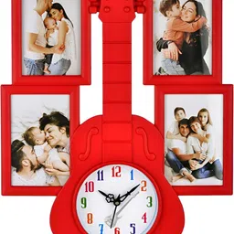 Attractionz Red & White Round Shaped Contemporary Analogue Wall Clock With Photo Frame-27