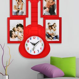 Attractionz Red & White Round Shaped Contemporary Analogue Wall Clock With Photo Frame-26